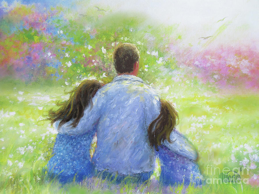 900x675 Father Two Daughters Garden Painting By Vickie Wade - Father Painting