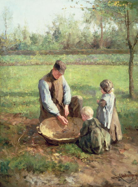 441x600 Watching Father Work Painting Albert Neuhuys Oil Paintings - Father Painting