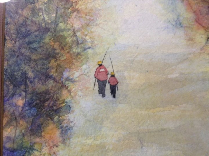 720x538 Negri, Father And Son Fishing, Original Works On Paper Watercolor - Father Son Painting