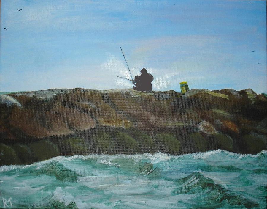 900x703 Father And Son Fishing Painting By Rita Tortorelli - Father Son Painting