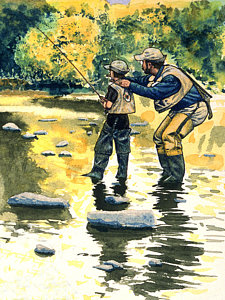 225x300 Father And Son Fishing Paintings Fine Art America - Father Son Painting