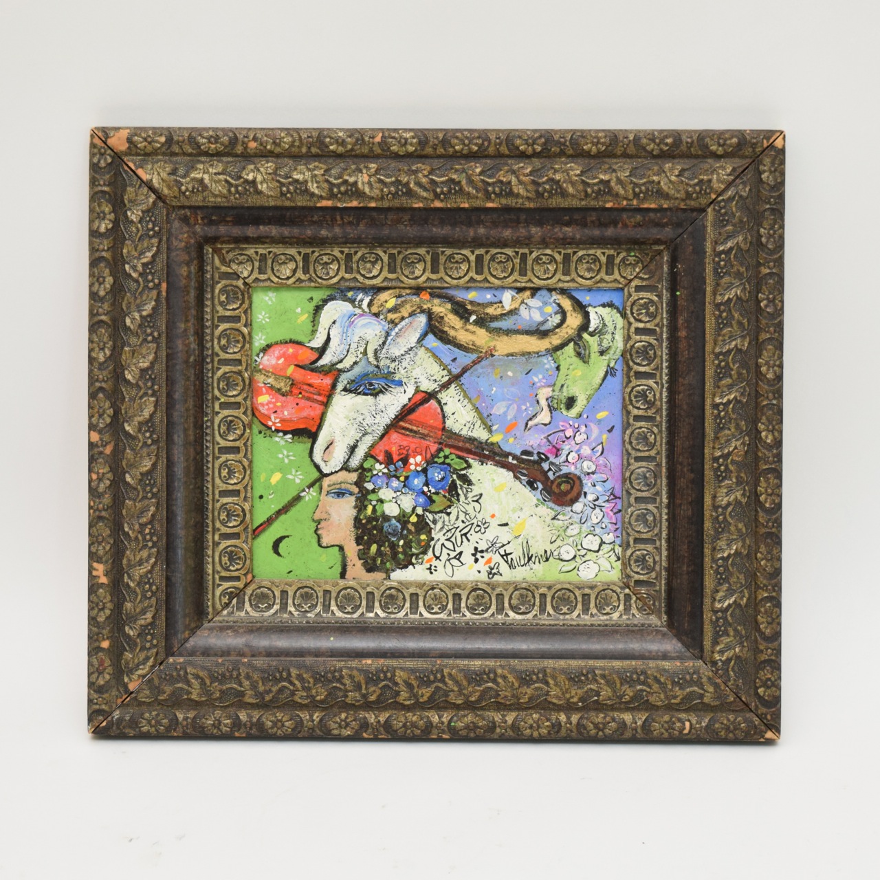 1280x1280 Henry Faulkner Original Oil Painting Girl, Goat And Violin Ebth - Faulkner Painting