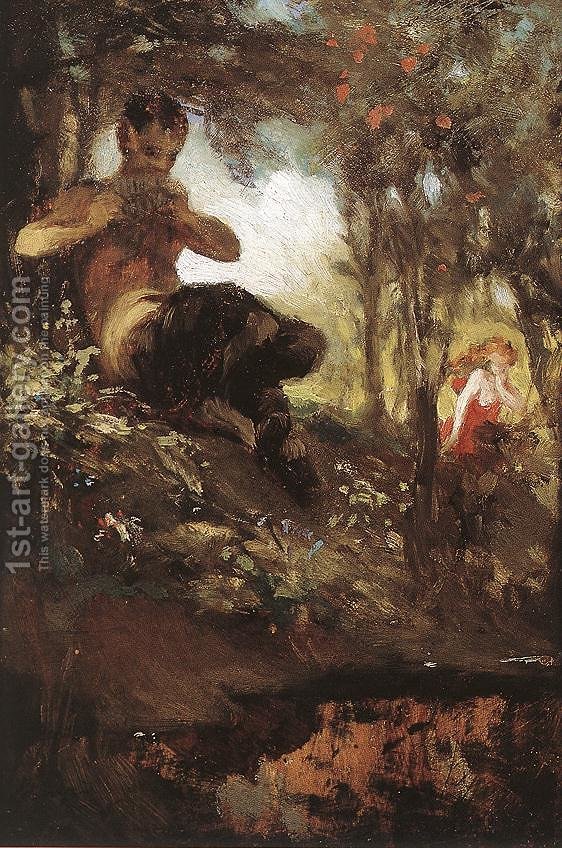 562x848 Faun And Nymph Study 1867 2 Pal Merse Szinyei Reproduction 1st - Faun Painting