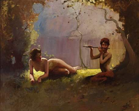 456x364 Faun And Nymph Lauraine Diggins Fine Art - Faun Painting