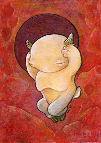 354x501 Fetal Faun Painting By Ursulav - Faun Painting