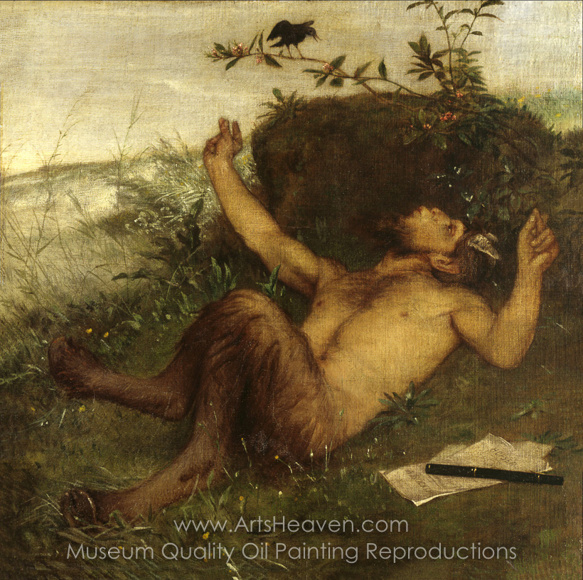 820x817 Reproduction Painting Arnold Bocklin Faun Whistling To A Blackbird - Faun Painting