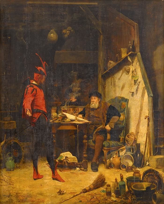 700x867 Faust And Mephistopheles Painting Alfred Louis Vigny Jacomin Oil - Faust And Mephistopheles Painting