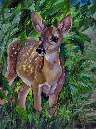 307x413 Wildlife Art Gallery Oil Paintings Fawn Deer By Wildlife Artist - Fawn Painting