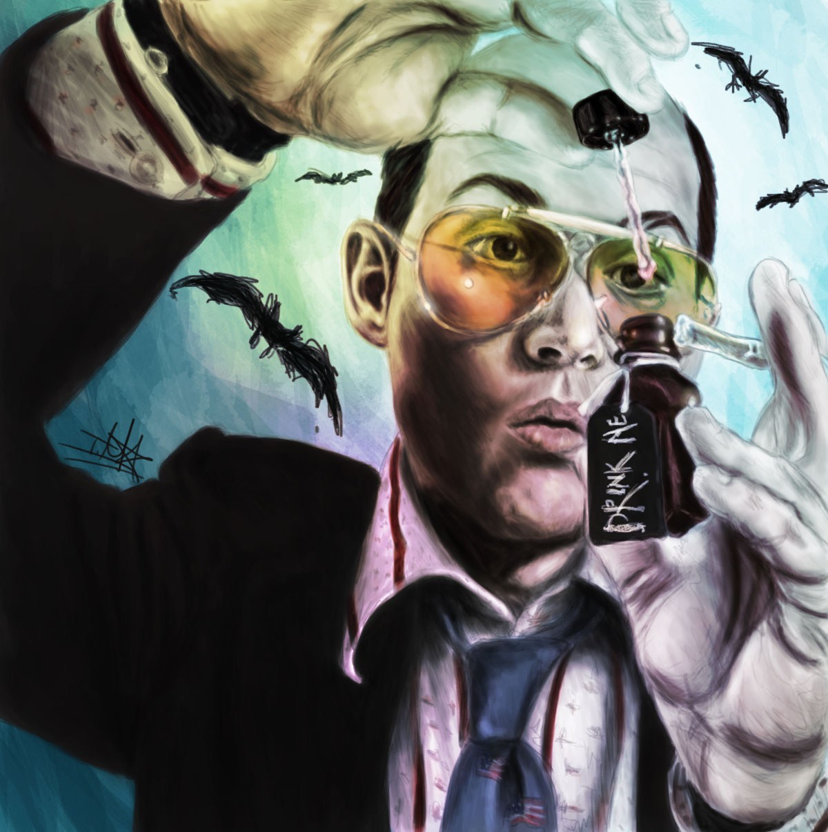 1200x1206 Drink Me Fear And Loathing In Las Vegas Painting - Fear And Loathing Painting