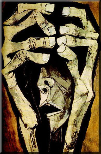 388x590 Oswaldo Guayasamin Fear Scream Hands - Fear Painting