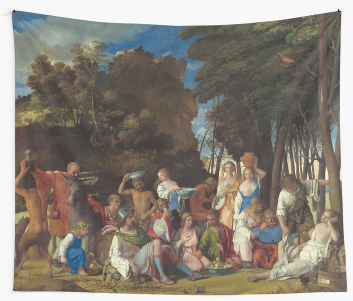 705x602 The Feast Of The Gods Painting By Giovanni Bellini And Titian Wall - Feast Of The Gods Painting