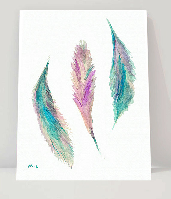 570x665 Watercolor 3 Feather Print Digital File Of Original Painting - Feather Painting