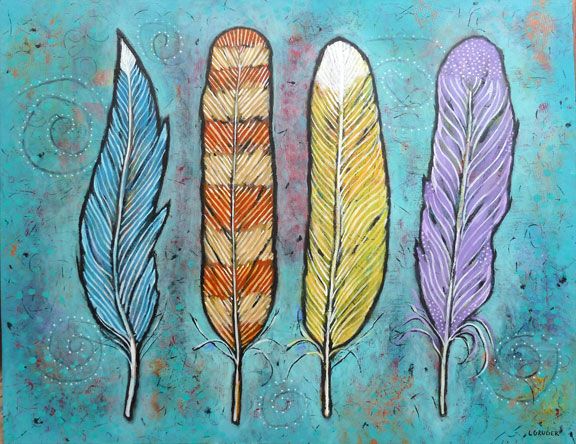 576x444 Painting With Feathers Painting Colorful Paintings - Feather Painting