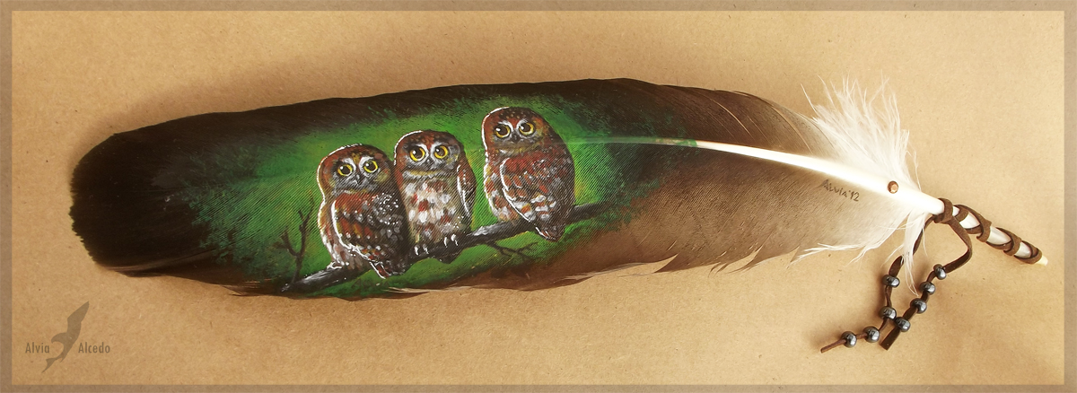 1200x438 Owl Trio - Feather Painting Art