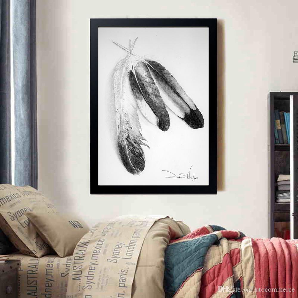 1000x1000 Modern Sketch Grey Feathers Picture Canvas Painting Home Wall Art - Feather Painting On Canvas