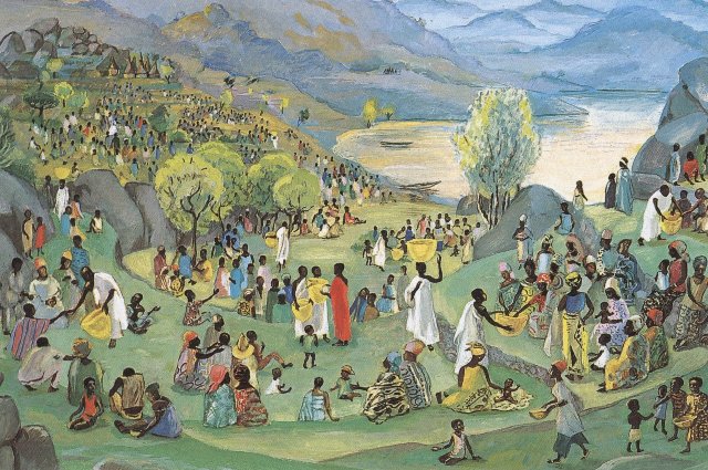 640x425 African Water Log Feeding The Five Thousand - Feeding The 5000 Painting