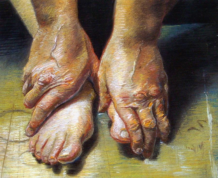 900x734 Old Hands And Tired Feet Painting By Cameron Hampton Psa - Feet Painting