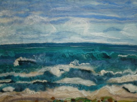 450x336 High Tide Seascape Felt Painting Westgalleries.co.uk - Felt Painting