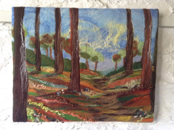 570x426 Felt Painting Textile Art Abstract Trees Autumn Forest - Felt Painting Art