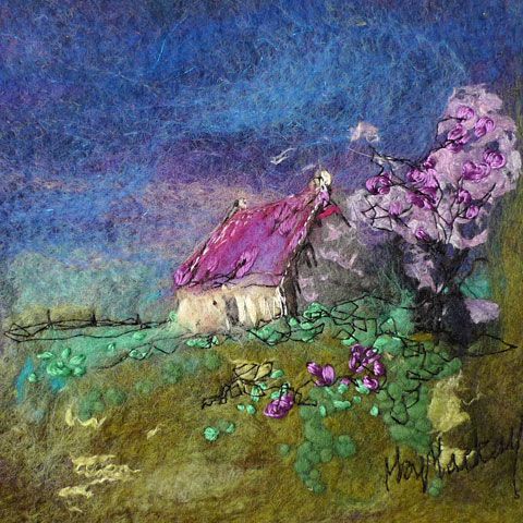 480x480 Lilac Tree Cottage - Felt Painting Art