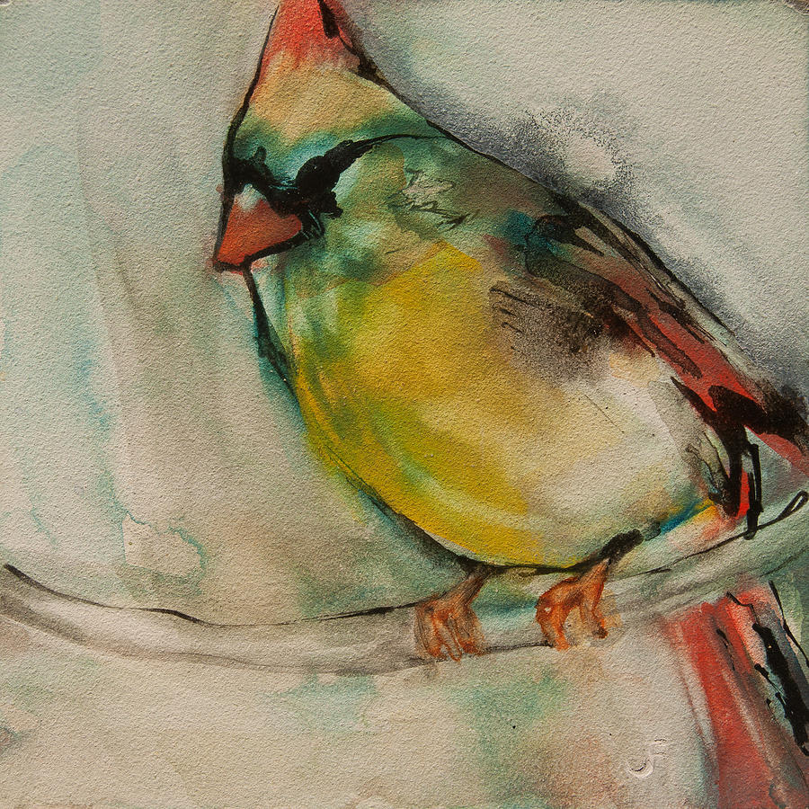 900x900 Female Cardinal 2 Painting By Jani Freimann - Female Cardinal Painting