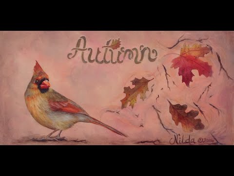 480x360 How To Paint Realistic Birds Female Cardinal And Fall Leaves - Female Cardinal Painting