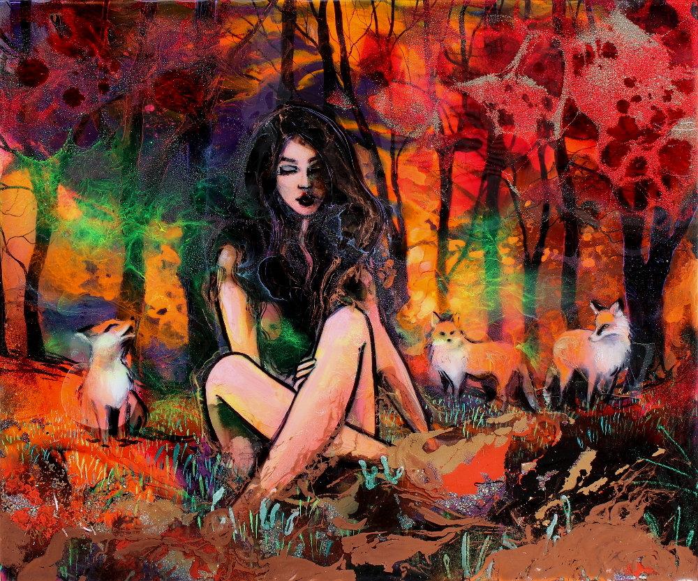 1000x833 Figure And Foxes Painting - Female Painting