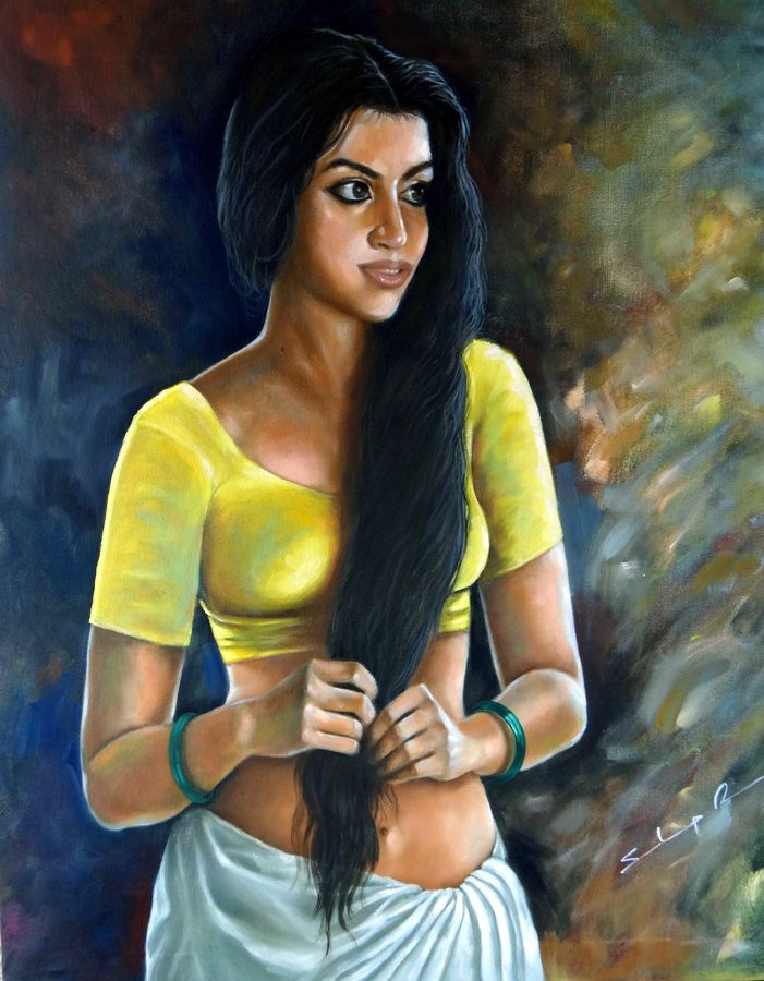 701x900 Playful Or Beautiful Woman Painting By Artist Sandeep Rawal - Female Painting