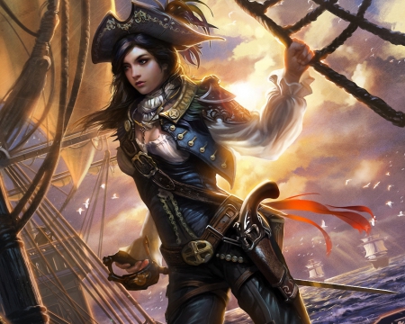 450x360 Gorgeous Pirate - Female Pirate Painting