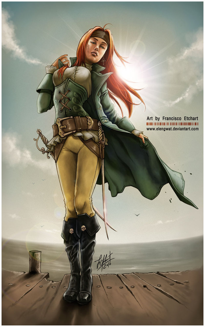 709x1127 Pirate Girl Iv By Franciscoetchart - Female Pirate Painting