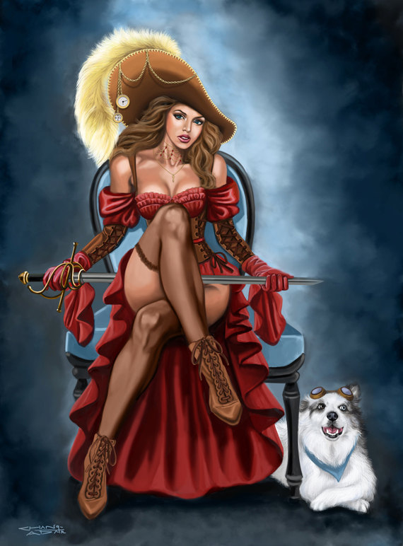 570x772 8x10 Signed Steampunk Musketeer Girl Print Printing - Female Pirate Painting