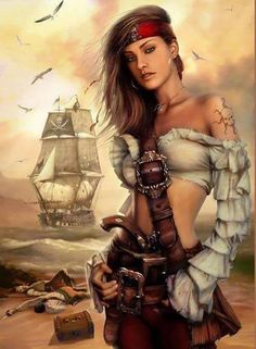 236x321 Female Pirate Art Gun Cute Chameleon Painting 8x10 Original Art - Female Pirate Painting