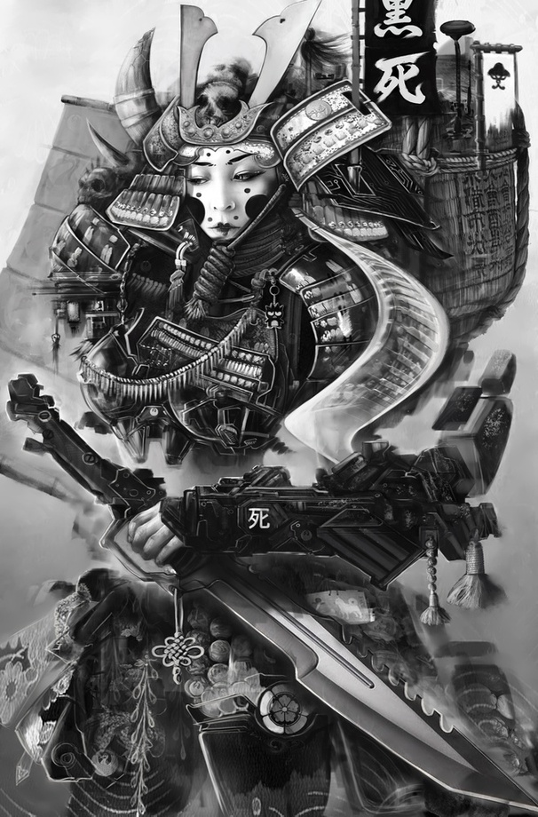 606x920 Samurai Girl, An Art Print By Peter Lucier - Female Samurai Painting