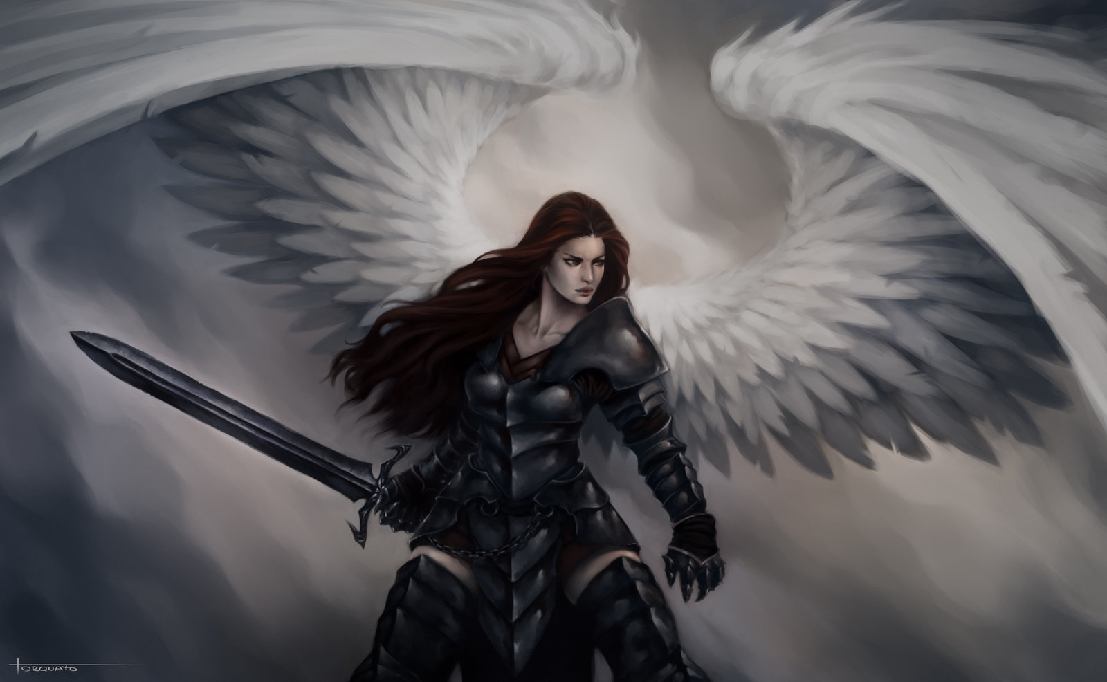 1600x986 Warrior Angel - Female Warrior Painting