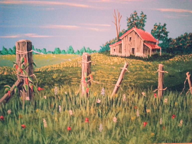 770x578 Saatchi Art Old Farm Fence Painting By Rich Mckinney - Fence Art Painting