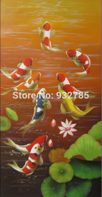 332x640 Free Shipping,koi Fish Feng Shui Lotus Fancy Carp,hand Painted - Feng Shui Fish Painting