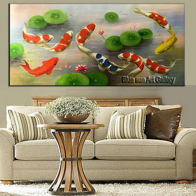 400x400 Large Modern Abstract Oil Painting Feng Shui Fish Koi Canvas Wall - Feng Shui Fish Painting