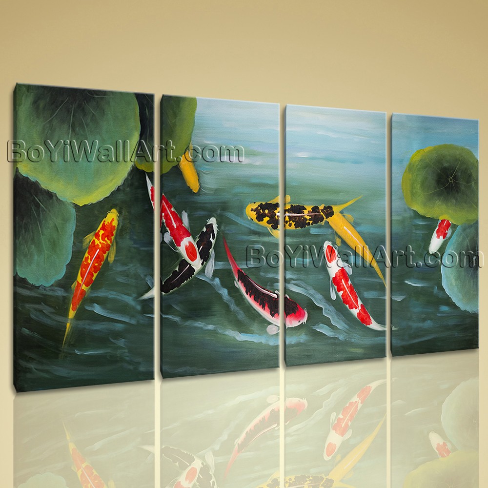1000x1000 Extra Large Koi Fish Feng Shui Contemporary Canvas Print Art - Feng Shui Fish Painting