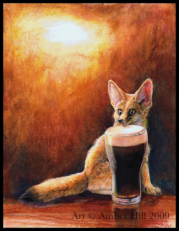 570x735 Pint Sized Fennec Fox And Beer Fine Art Print - Fennec Fox Painting