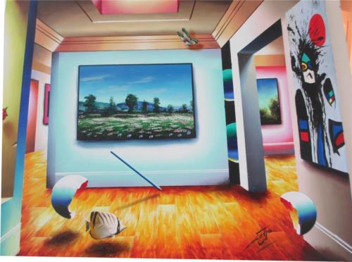 500x372 Ferjo Original Oil Stretched Canvas 39.5x31.5 Miro Floral M - Ferjo Original Painting