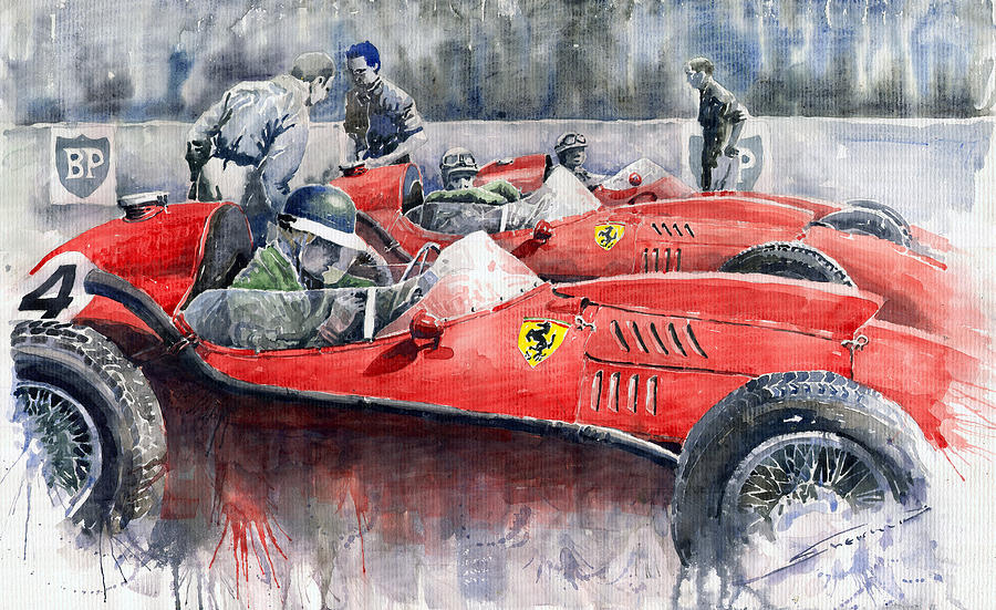 900x551 Ferrari Dino 246 F1 1958 Mike Hawthorn French Gp Painting By Yuriy - Ferrari Painting