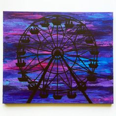 236x236 Ferris Wheel Painting, Original Vintage Art, 11x14 Inches, Blue - Ferris Wheel Painting