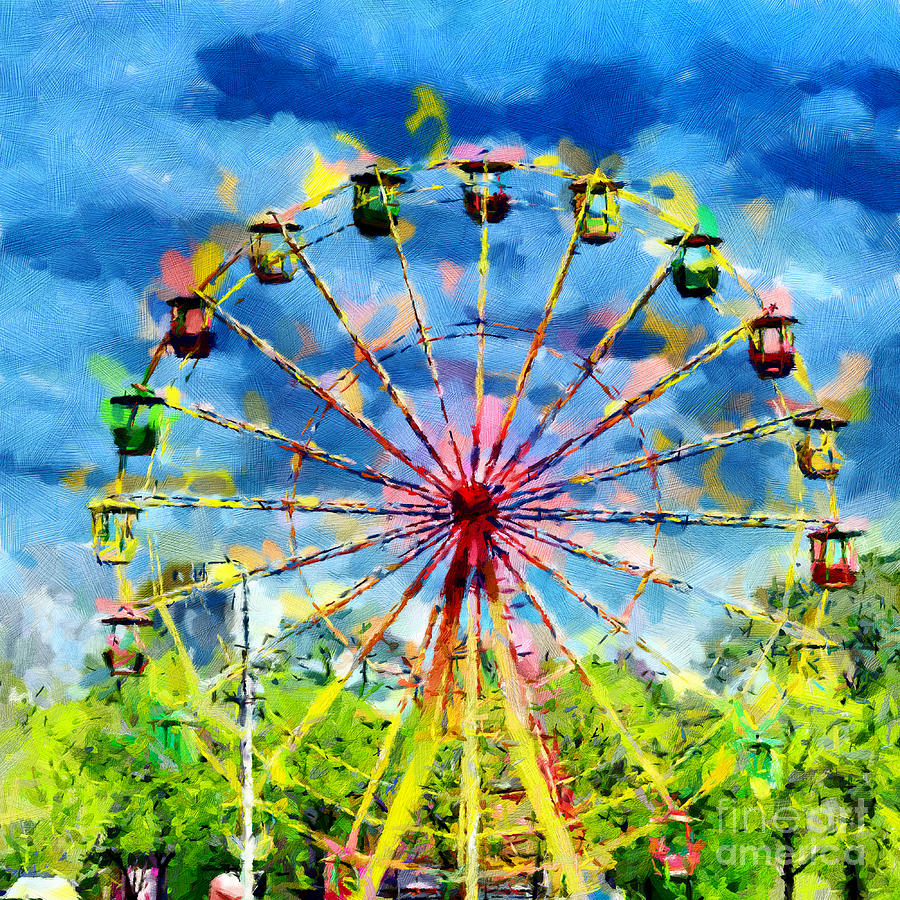 900x900 Ferris Wheel Painting Painting By Magomed Magomedagaev - Ferris Wheel Painting