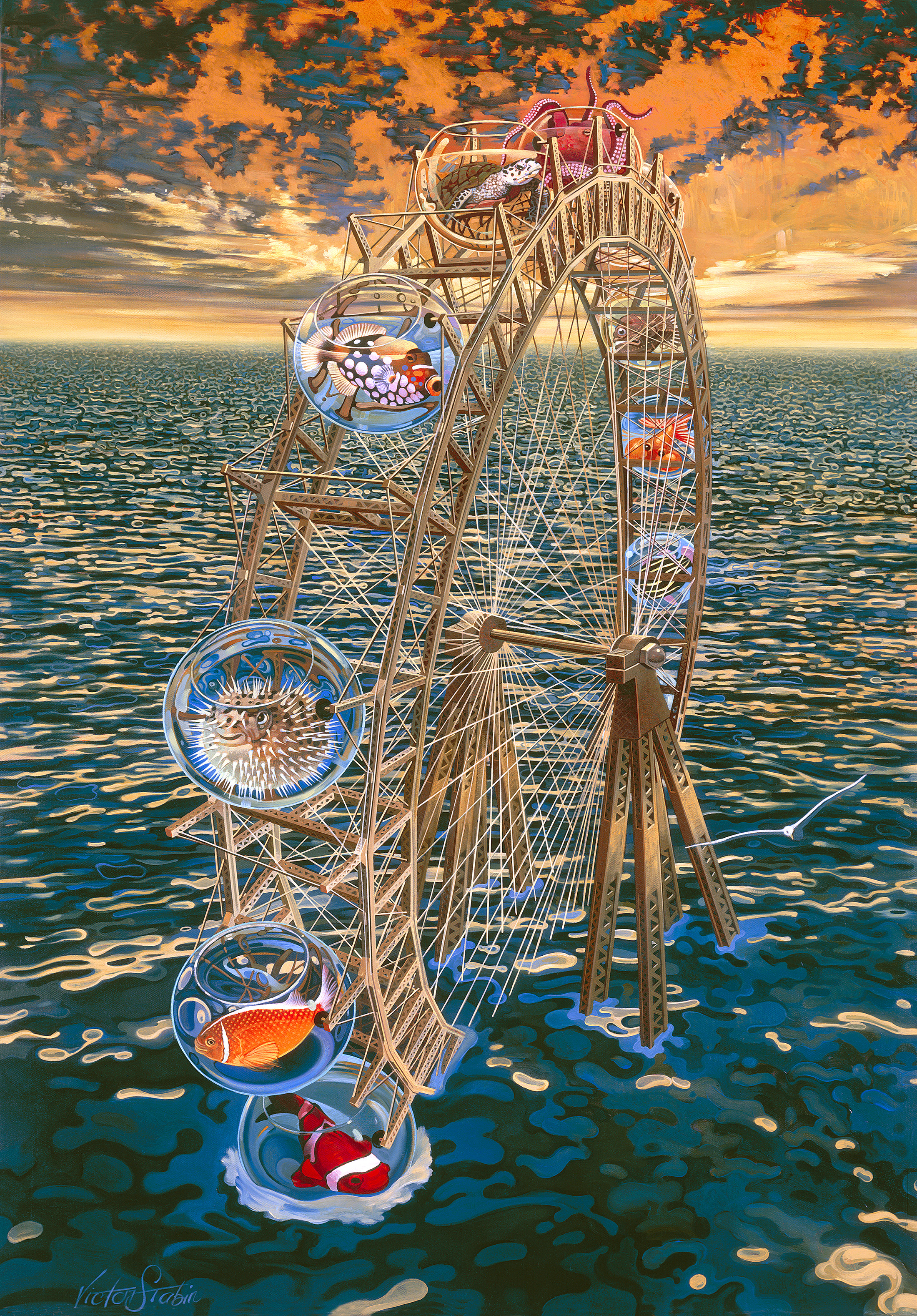 2200x3156 Fish Ferris Wheel The Art Of Victor Stabin - Ferris Wheel Painting