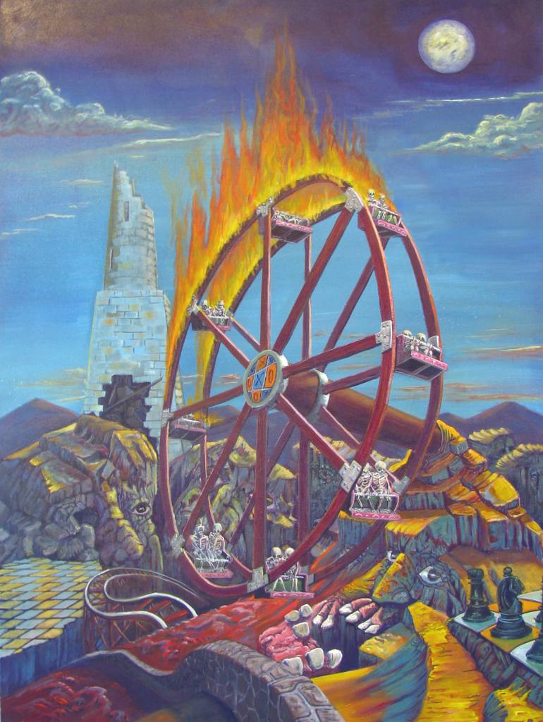 770x1024 Saatchi Art Flaming Ferris Wheel Painting By Rick Baldomero - Ferris Wheel Painting