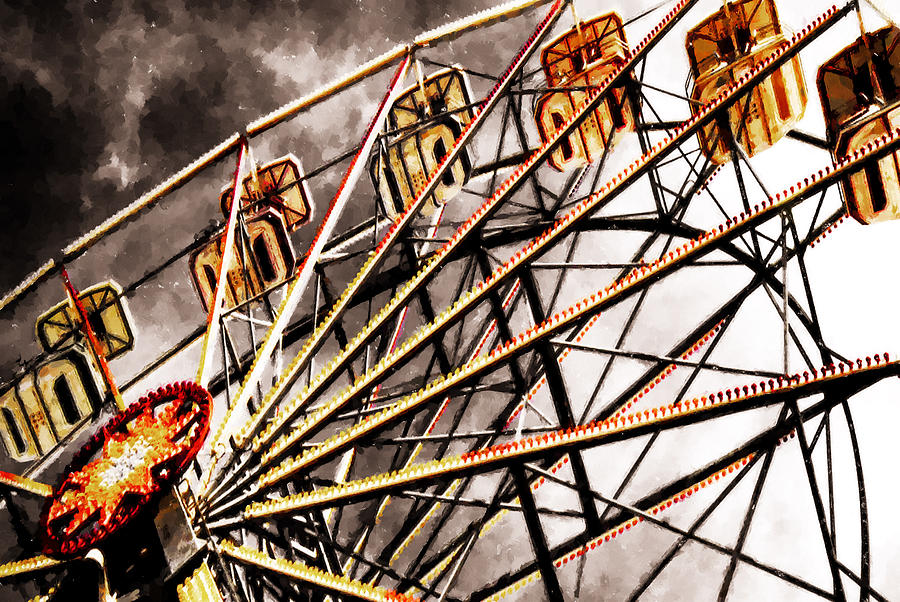 900x602 Ferris Wheel At Sunset Painting By Jeelan Clark - Ferris Wheel Painting