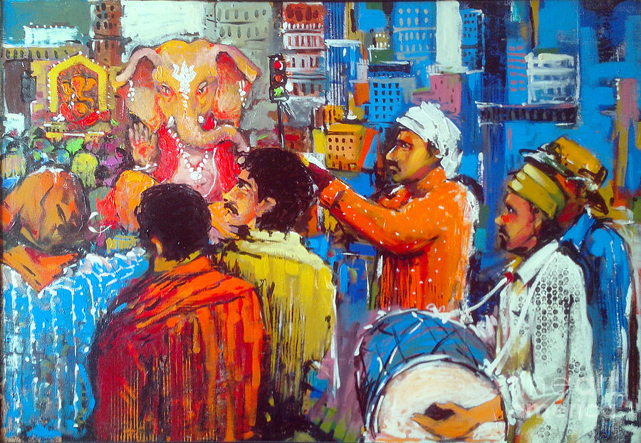900x622 Ganesh Festival Paintings Fine Art America - Festival Painting