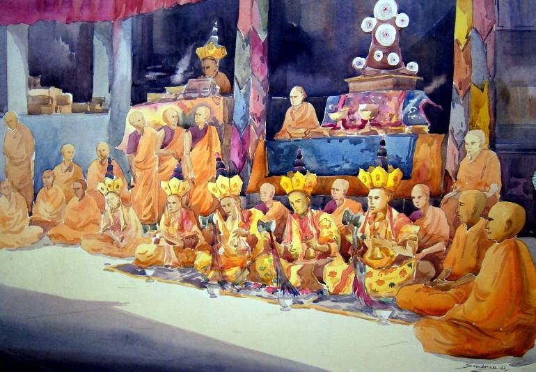 770x534 Saatchi Art Buddhist Festival Watercolor On Paper Painting By - Festival Painting