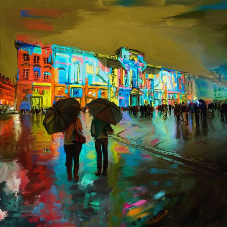 770x770 Saatchi Art Festival Of Lights, Lyon 1 258 1 Painting By - Festival Painting