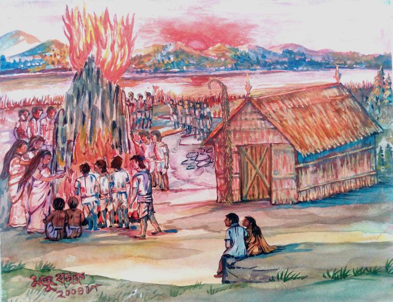 770x591 Saatchi Art Folk Festival In Assam Painting By Manju Rajak - Festival Painting